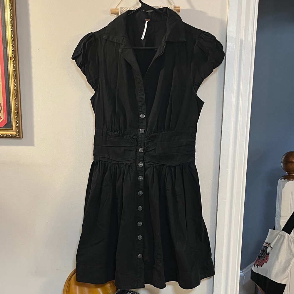 Free People Black Button-Front Mini Dress